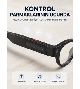 Mey İthalat® Siyah Kameralı Akıllı Gözlük AI Görüntü Tanıma Bluetooth Müzik Telefon Görüşme Dokunmatik Kontrollü