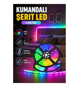 5 Metre Kumandalı Şerit LED – 16 Renkli, 4 Modlu ve Yapışkanlı