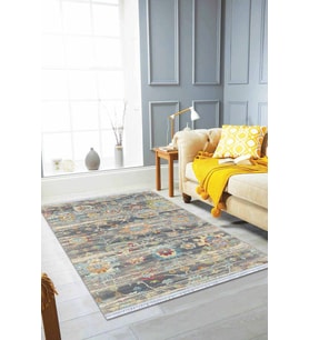 Çok Renkli Vintage Dokuma Pamuk Taban Kaymaz Kilim KLM344