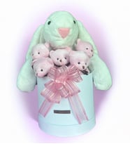 SOLE Premium Özel Hediye Kutusunda 45 cm Beyaz Bunny Tavşan ve 5 Adet Kırmızı Peluş Ayıcık Buketi (Pembe)