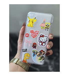 Iphone 7 Plus ve 8 Plus Uyumlu Sticker Tasarımlı Şeffaf Telefon Kılıfı
