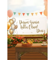 Kişiye Özel Balon Temalı İsimli Doğum Günü Pankartı, Yetişkin Doğum Günü Afişi, İyi ki Doğdun Banner 50x150cm (Siyah)