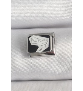 Mey İthalat® 316L Çelik Gümüş Renk Siyah Beyaz Kuş İşlemeli Nomination Charm