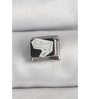 Mey İthalat® 316L Çelik Gümüş Renk Siyah Beyaz Kuş İşlemeli Nomination Charm