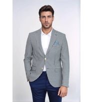 Lacivert Kazayağı Desenli Gold Renk Metal Düğmeli Slim Fit Erkek Blazer Ceket - Wessi