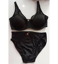 Le Jardin 5035-B Desteksiz-Balenli Soft Kaplı Dantel Geniş Askı Sütyen Takımı (Siyah)