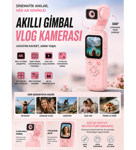 4K Profesyonel 330° Döner Lensli Vlog Kamerası Pembe Dijital Video Kamera Yüksek Stabilizasyon