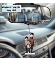 Baba ve Çocuğa Özel Karikatür Ayna Süsü, Babalar Gününe Özel Hediye, Babaya Hediye