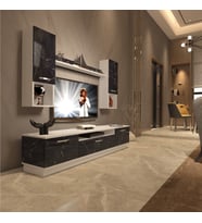 Decoraktiv Trio 5DA Mdf Tv Ünitesi Tv Sehpası - Beyaz Siyah Mermer (Beyaz - Siyah Mermer)