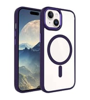 Coverzone iPhone 15 Plus ile uyumlu K?l?f Wireless ?arj �zellikli Metal buton Z-Krom MagSafe ile uyumlu ?effaf Transparan Double Color Silikon Kapak Derin Mor
