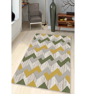 Yeşil Sarı Zigzag Kaymaz Tabanlı Dekoratif Halı KN006 - 100 x 160 cm
