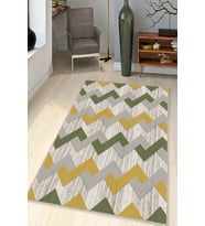 Yeşil Sarı Zigzag Kaymaz Tabanlı Dekoratif Halı KN006 - 100 x 160 cm
