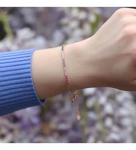 Renkli Zirkon Taşlı Rose Gold Kaplama Su Yolu Gümüş Bileklik