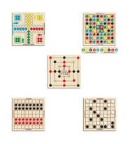 Ahşap Zeka ve Strateji Oyun Seti 5 li, 9 Taş + Dama + Atla Topla + Kızma Birader ve Reverse (Reversi)