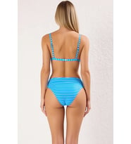 Kadın Bikini Takımı Üçgen Kaplı Balensiz Kolsuz Yüksek Bel Slip Çizgili Örme Raşel Regular Kalıp