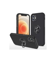 iPhone 12 Kılıf Elit Yüzüklü Kapak - Siyah