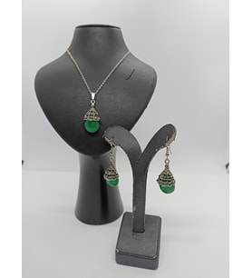 MARGAZİT TAŞLI KOLYE KÜPE SET-MDL-5007 (Yeşil)