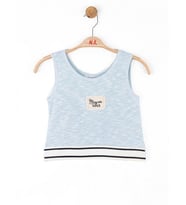 Kız Çocuk Simli Triko Kumaş Crop Bluz (Mavi)