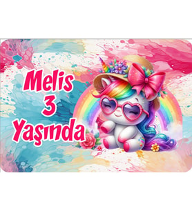 Renkli Unicorn Doğum Günü Afişi 35X50 cm