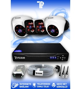 PICAM 4 Kameralı Panda 2 İç Kamera Set HDD'siz Full HD Gece Görüşlü Güvenlik Kamerası Sistemi