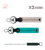 14 Şubat Hediyesi, İsim & Soyisim Kişiselleştirilmiş 2’li Anahtarlık, Pudra-Koyu Turkuaz-Siyah
