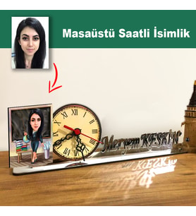 Karikatür Kadın Öğretmen Model Masaüstü Saatli İsimlik MSİ15