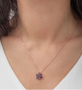 Rose Altın Kaplama Zirkon Taşlı Lotus Çiçeği Kadın Kolye (Mor)