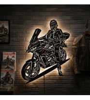 Kişiye veya Fotoğrafa Özel Led Işıklı Ahşap Hediyelik Motosiklet Tabloları, Dekor