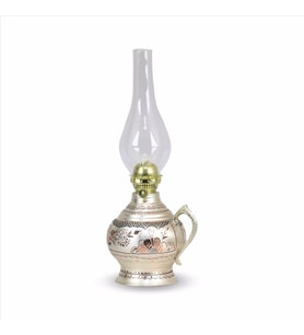 Gül Çiçek Gümüşlü Tombik İşlemeli Bakır Gaz Lambası