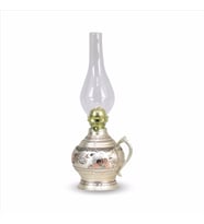 Gül Çiçek Gümüşlü Tombik İşlemeli Bakır Gaz Lambası