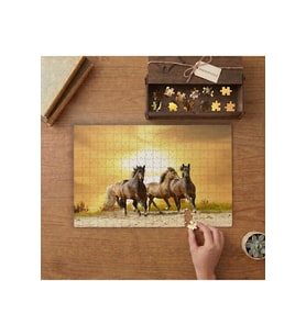 Günbatımı - Koşan Atlar Tasarımı 240 parça Ahşap Puzzle Ahşap Kutuda MP07972