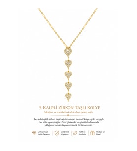 Gold Renk 5 Kalpli Zirkon Taşlı Sallantılı Kadın Kolyesi