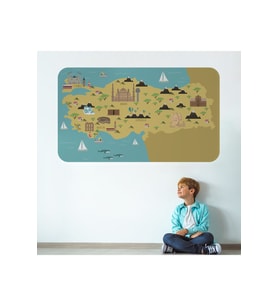 Eğitici Ve Öğretici Dekoratif Cocuk Odası Türkiye Haritası Duvar Sticker-3877-85x130