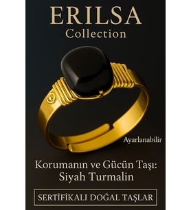 Sertifikalı Kalın Tımbıl Gold Model Siyah Turmalin Taşı Yüzük - Ayarlamalı (Çok Renkli)