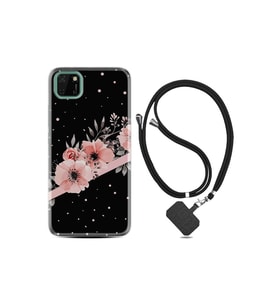 Huawei Y5p Kılıf Desenli Silikon Boyun Askılı Siyah Şerit Mermer 1298
