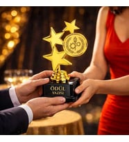 Üç Yıldızlı Vip Başarı Ödül Kupası Altın 20 cm cm- yazı,logo,resim dahil