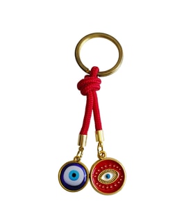 Mavi Kırmızı Nazar Boncuklu Anahtarlık - Premium Metal Halkalı Koruyucu Charm