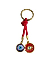 Mavi Kırmızı Nazar Boncuklu Anahtarlık - Premium Metal Halkalı Koruyucu Charm