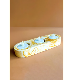 El Yapımı Sarı Mermer Desenli Beton Tealight Mumluk  Şamdan ve Dekoratif Masa Mumluğu