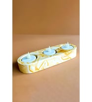 El Yapımı Sarı Mermer Desenli Beton Tealight Mumluk  Şamdan ve Dekoratif Masa Mumluğu