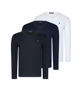 ÜÇLÜ SET T8587 DEWBERRY V YAKA ERKEK SWEATSHIRT-SİYAH-BEYAZ-LACİVERT