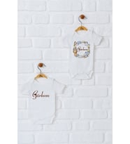 Pia Baby Premium %100 Pamuk İsme Özel Organik Baskılı İkili Set Çıtçıtlı Bebek Body Zıbın Modelleri 5053-17 (Ekru)