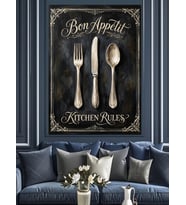 Bon Appetit Mutfak Kuralları Tabelası Dekoratif Kanvas - Mdf Ahşap Tablo