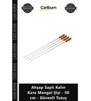 Özel Üretim Metal Çelik Ciğer Kebap Şişi Ahşap Saplı Kalın Kare Mangal Şişi 50 cm Güvenli Tutuş