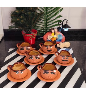Toprak Fincan Takımı Emoji İfadeli Özel El Yapımı
