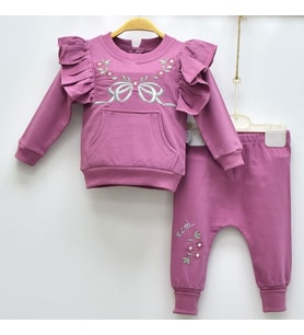 ELCİ BABY 6749LG Kız Bebek Çiçek Nakışlı Fırfırlı Eşofman Takımı  (Karışık)