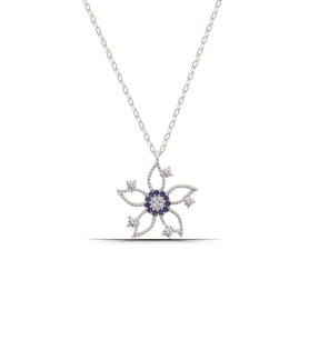 Nazar Detaylı Lotus Çiçeği 925 Ayar Gümüş Kadın Kolye