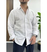 Erkek Pamuklu Keten Görünümlü Gömlek Beyaz Edw444