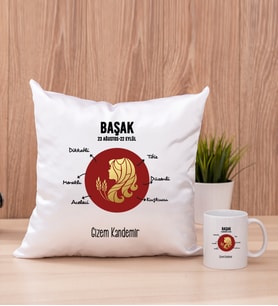 Kişiye Özel Başak Burcuna Hediye Kare Yastık ve Beyaz Kupa
