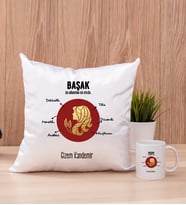 Kişiye Özel Başak Burcuna Hediye Kare Yastık ve Beyaz Kupa